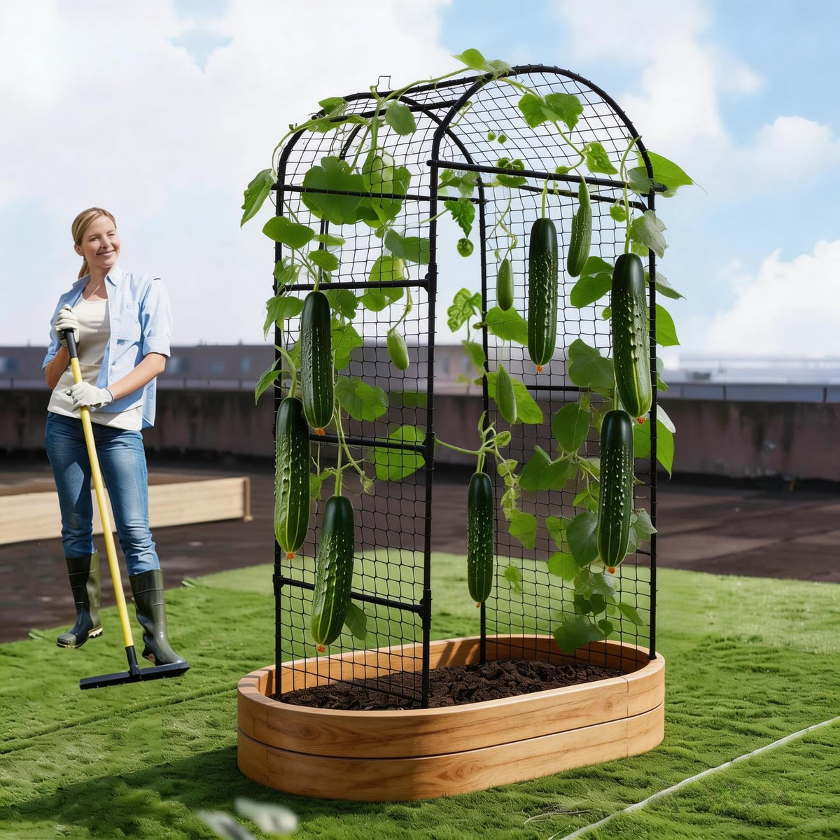 Arco de jardín metálico Garvee en forma de U 90x80x205 cm para huertos y camas elevadas con plantas trepadoras